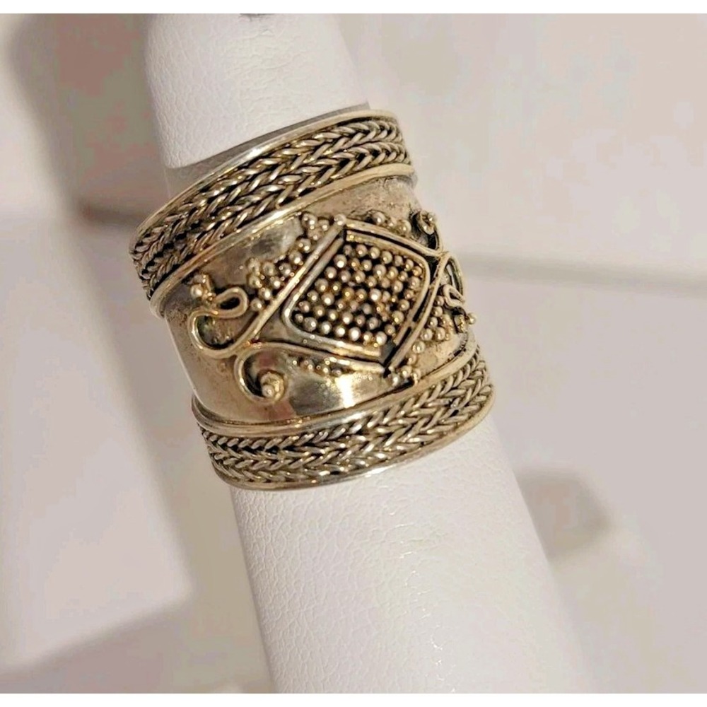 925 Silver Wide Band Ring Size 5 Crisscross Braided Boho Statement Jewelry
